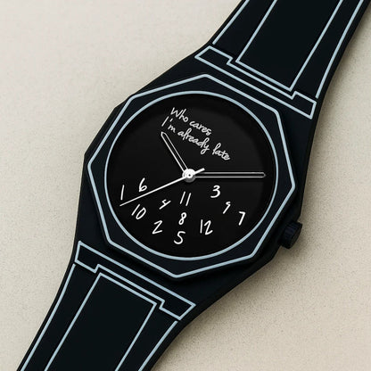 'Who cares I'm already late' Horloge