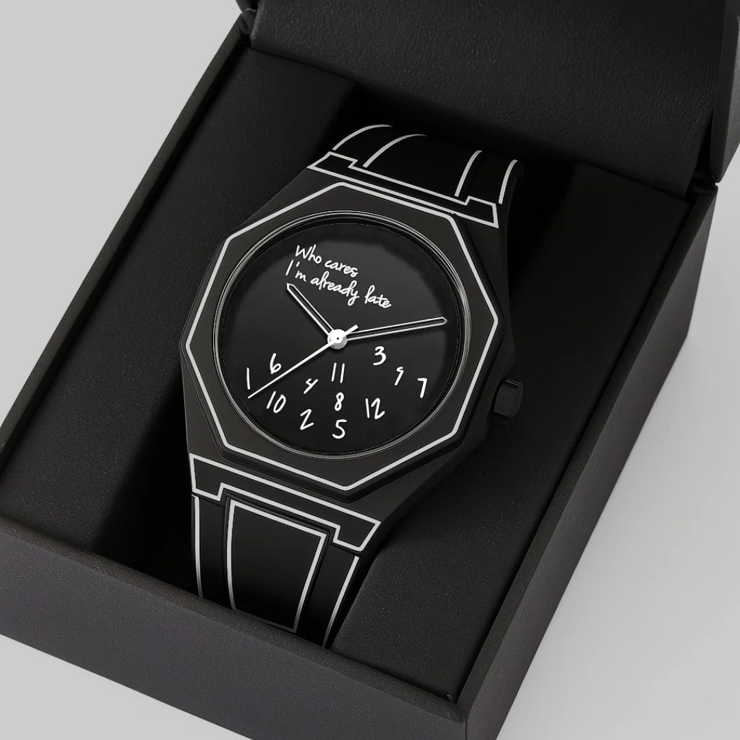 'Who cares I'm already late' Horloge